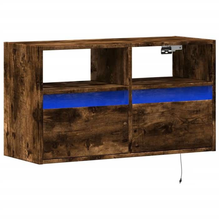 VidaXL Wall-mounted TV Cabinet with LED Lights Smoked Oak 80x31x45 Cm 852331