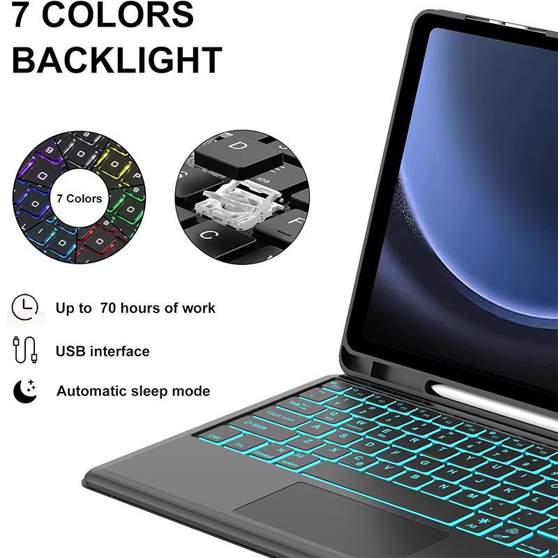 Samsung Tablet S9 FE Plus 12.4" RGB Backlit Touch Keyboard & Leather Protective Case