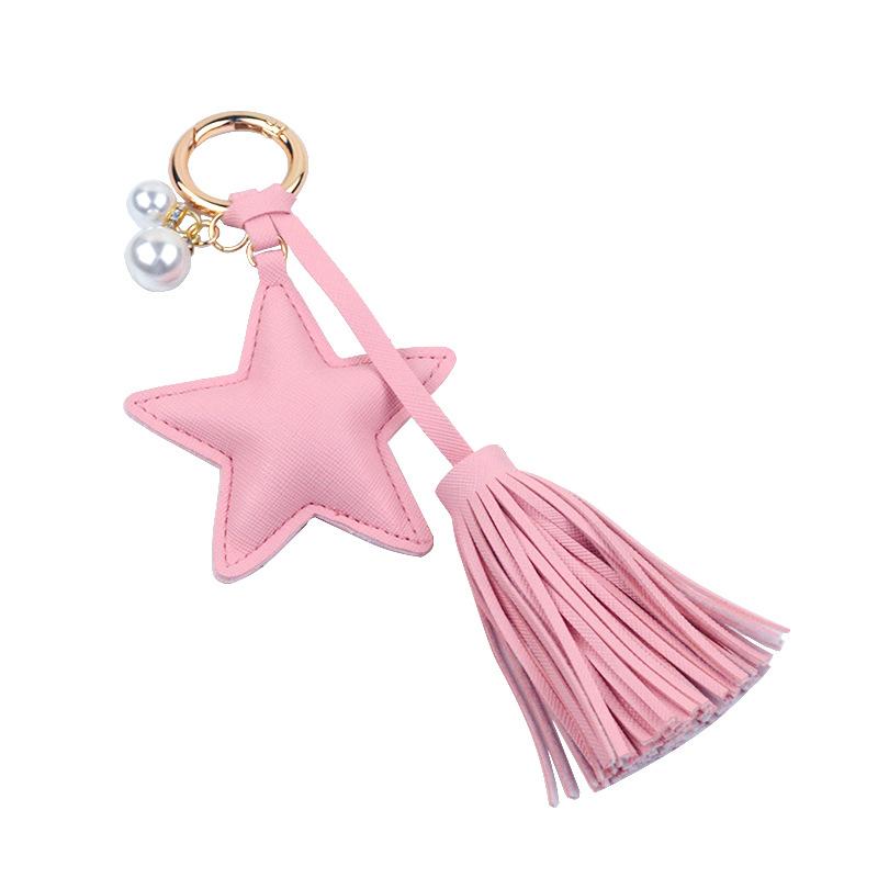 Pentagram Pearl Pu Tassel Keychain Leather Pendant Women'S Bag Accessories Key Pendant Girls Gifts