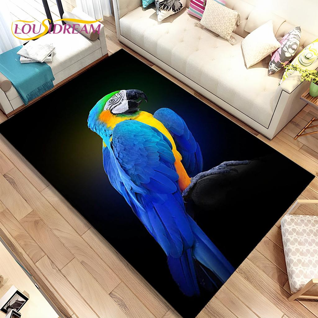 Teppich mit bunten Papageien, Aras und Vögeln, Teppich für Zuhause, Wohnzimmer, Schlafzimmer, Sofa, Fußmatte, Küchendekoration, rutschfeste Bodenmatte für Kinder