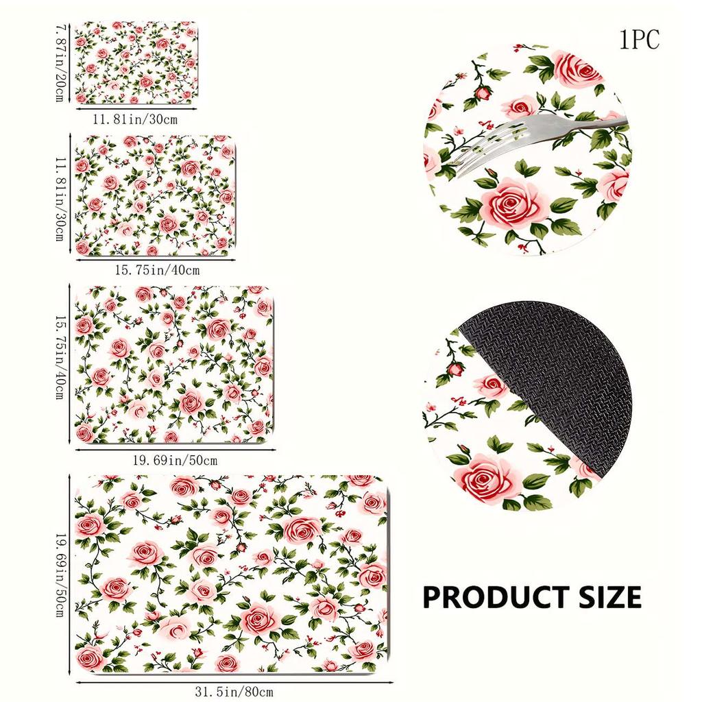 1Pcs Rubber Drying Mat With  Floral ButterflyPrint For Coffee Shop Restaurant Kitchen Carpet Tableware Durable Diatom Mud Table Mat Pet Mat Coffeeware