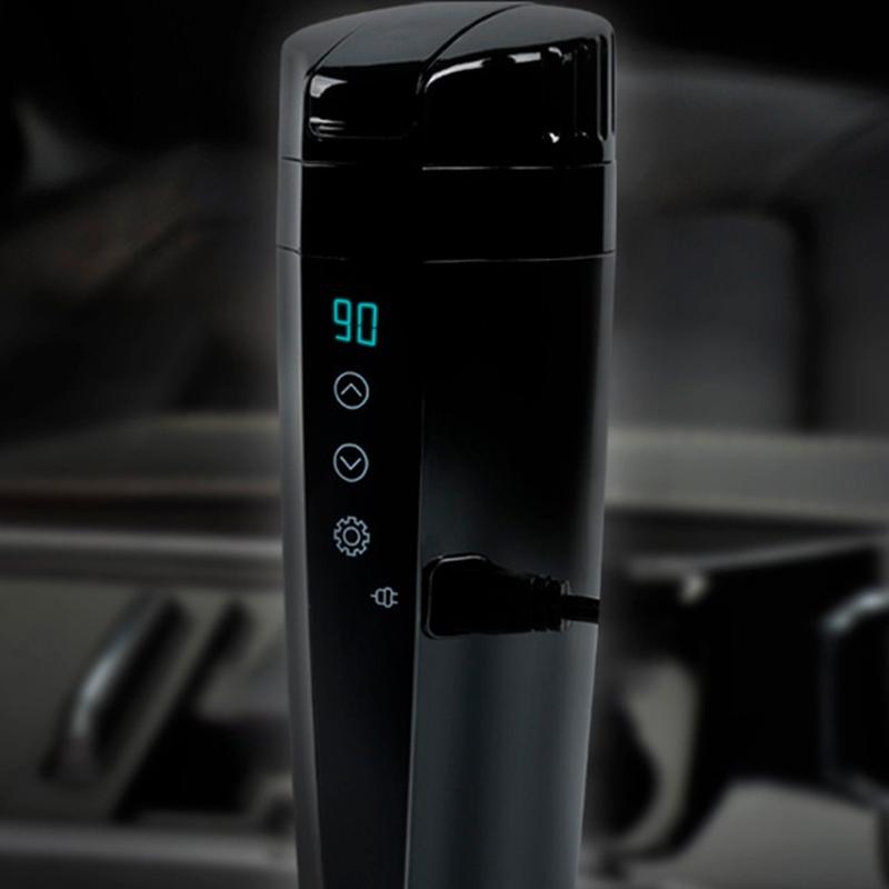 Portable Car Heating Cup Stainless Steel Water Warmer Bottle Car Kettle Coffee Mug LCD Display Temperature 400ML Durable