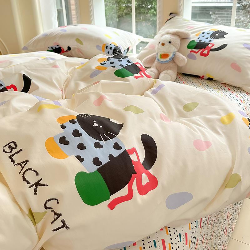 

Постельное белье Набор из четырех предметов Принтованный Приятный к коже Водостойкий Простыни Пододеяльник Наволочки Комплект 1.2m bed