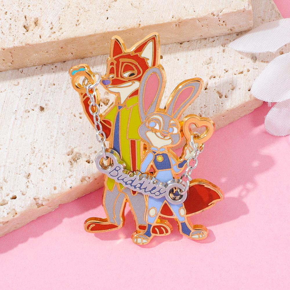 Disney Unisex Zootopia Nick Judy Brooch Enamel Alloy Pin Cute Animal Couple Gift For Fans Fashion Accessories