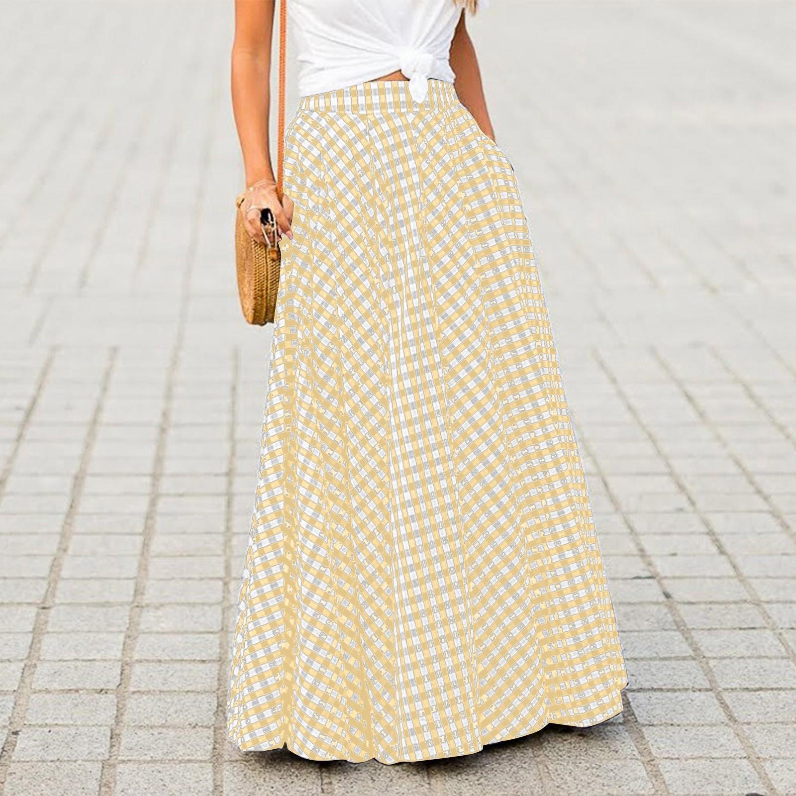 

Женская Модная, Элегантная, Универсальная Клетчатая Юбка Миди, С Завышенной Талией, Широкая Юбка Со Складками, Полуюбка