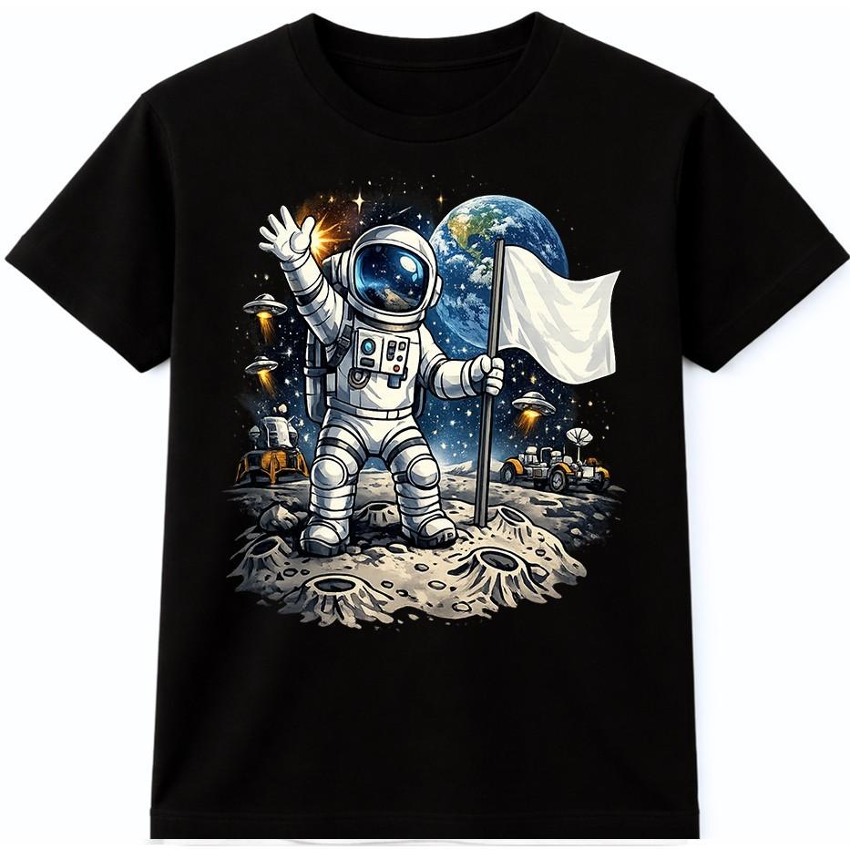 Astronaut Moon Landing T Shirt Space Explorer Galaxy Flag Graphic Tee S разноцветный