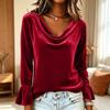 Women's Color Cowl Neck Long Sleeve Velvet Blouse Casual Comfortable