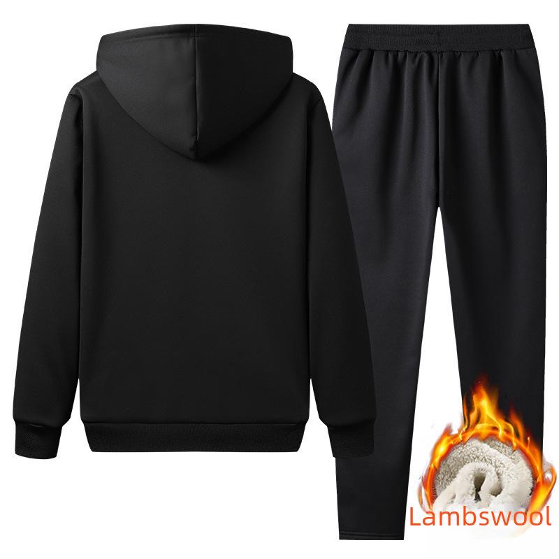 Tuta Invernale da Uomo con Cappuccio Sherpa - Spessa, Tinta Unita, Manica Lunga, Set Pantaloni Casual Caldi