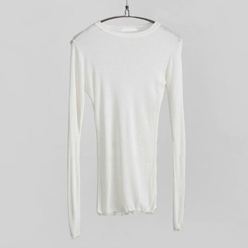 Plain T Shirt Women Elastic Basic T-shirts Female Casual Tops Long Sleeve Thin T-shirt See Through