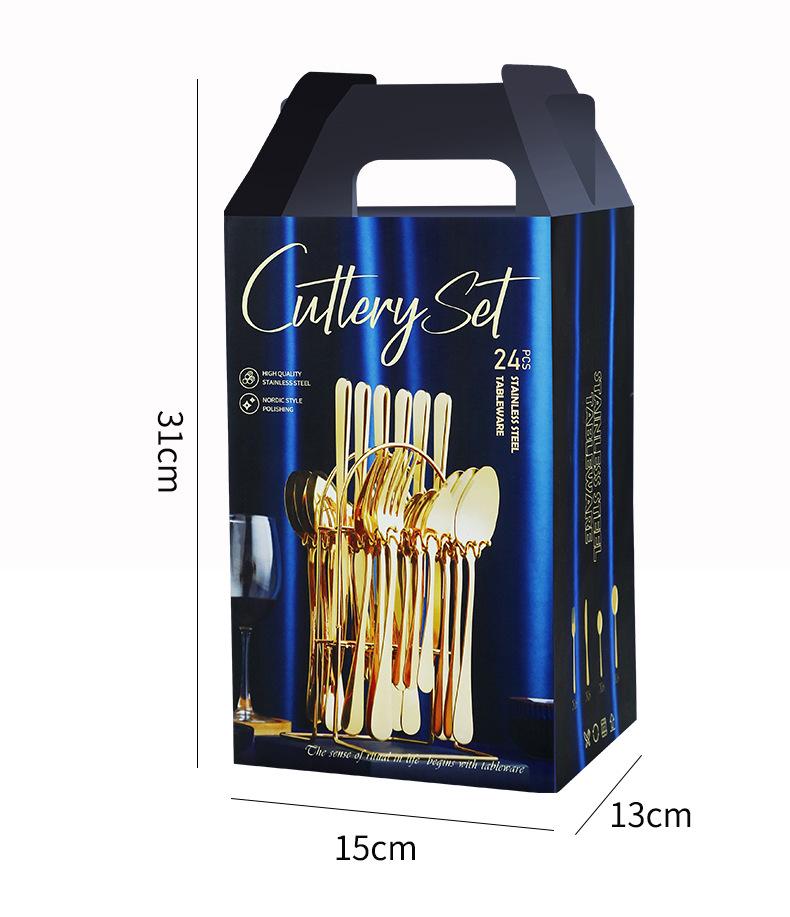 Western 24-Piece Stainless Steel Cutlery Set with Knife Holder Gift Box