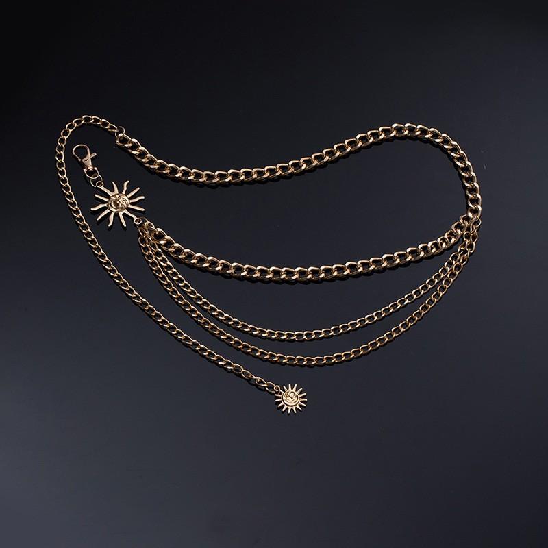 Atmospheric Metal Sunflower Tassel Waist Chain Women'S Adjustable Dress Waist Accessories Multi-Layer Premium Chain Belt