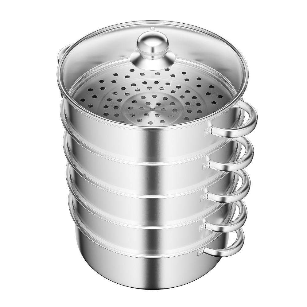 Steamer Pot 5 Tier Stainless Steel Steamer Pan Dumpling Steamer Large Steamer Cooking Pot with Vented Glass Lid for All Stoves