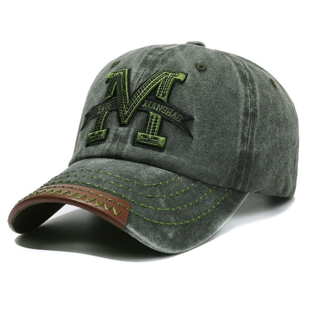 Retro Letter M Embroidered Baseball Cap Washed Cotton Distressed Baseball Hats Adjustable Hip Hop Dad Hat For Man Women Unisex зелёный