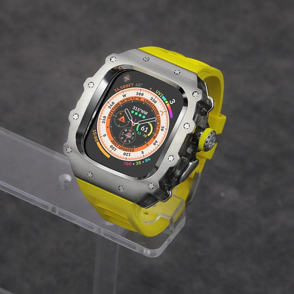 Klasická luxusná modifikačná súprava pre Apple Watch Ultra 2 49mm Puzdro z nehrdzavejúcej ocele Pre IWatch 9 8 7 6 45mm 44mm Krištáľové tlačidlo Športový remienok