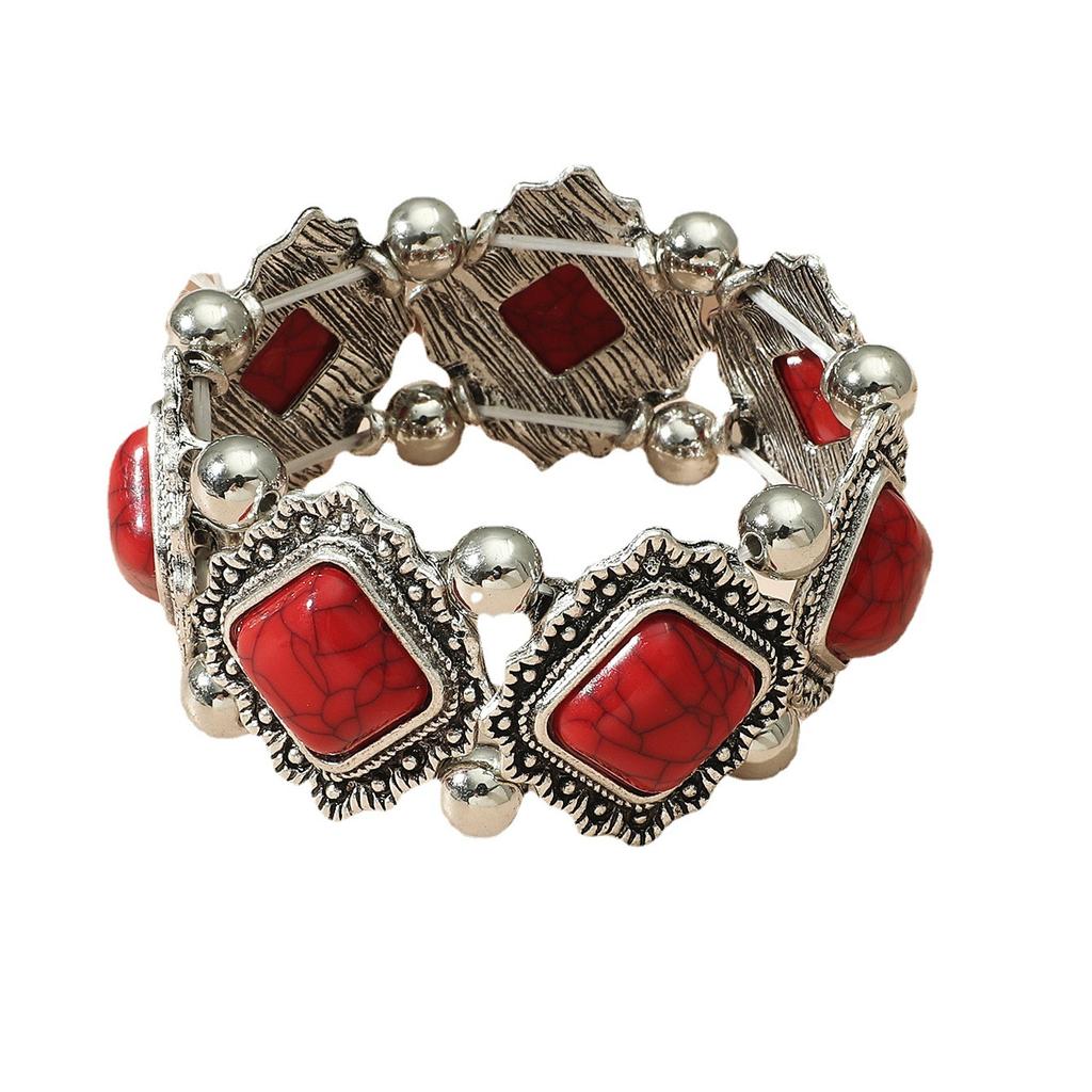 BLINGBAY Women's Vintage Bohemian Turquoise Stretch Bracelet Ethnic Alloy Cuff Bangle Jewelry