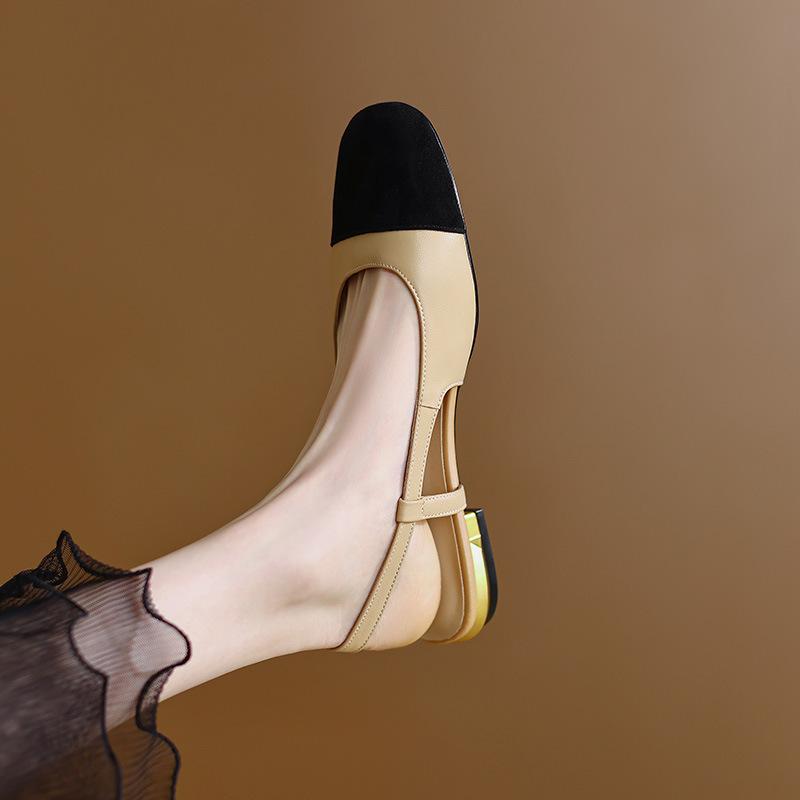 Xiaoxiangfeng color matching low-heeled bag head sandals women's 2024 summer new silver rear empty flat shoes