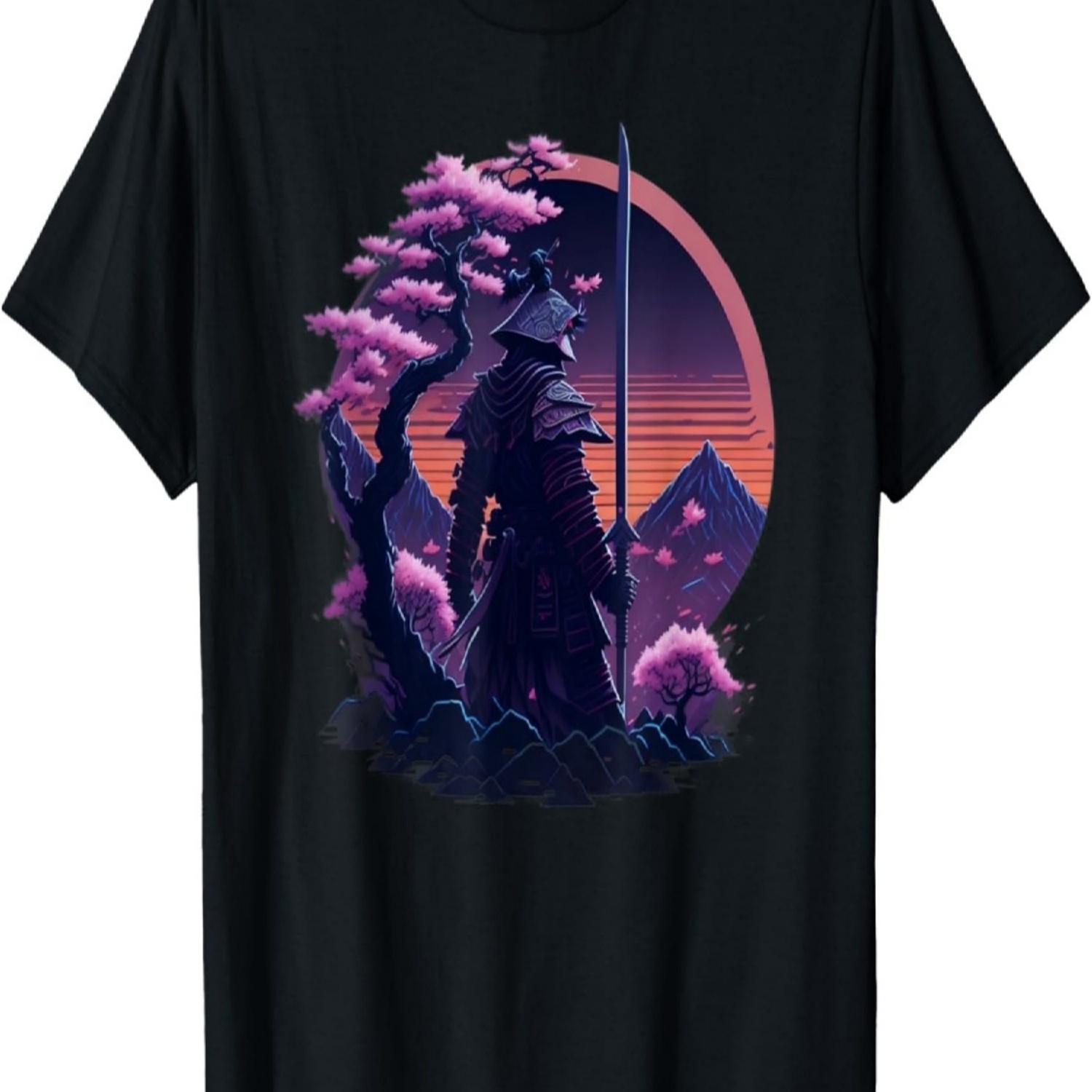 Retro Japan Samurai Warrior Fighter Cherry Blossom T-Shirt(1) S