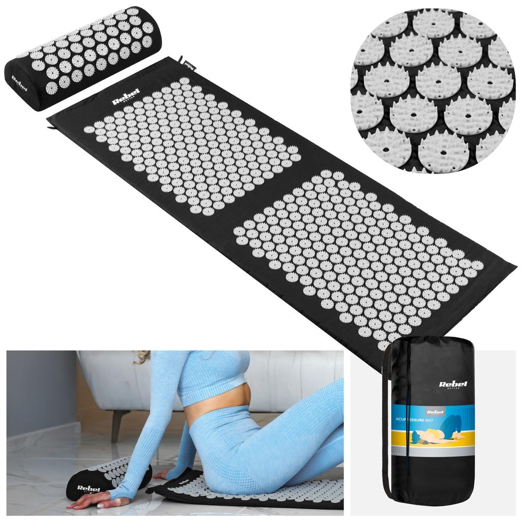 Acupressure Mat With Spikes + Pillow 130X50Cm Xxl For Massage, Black Rebel