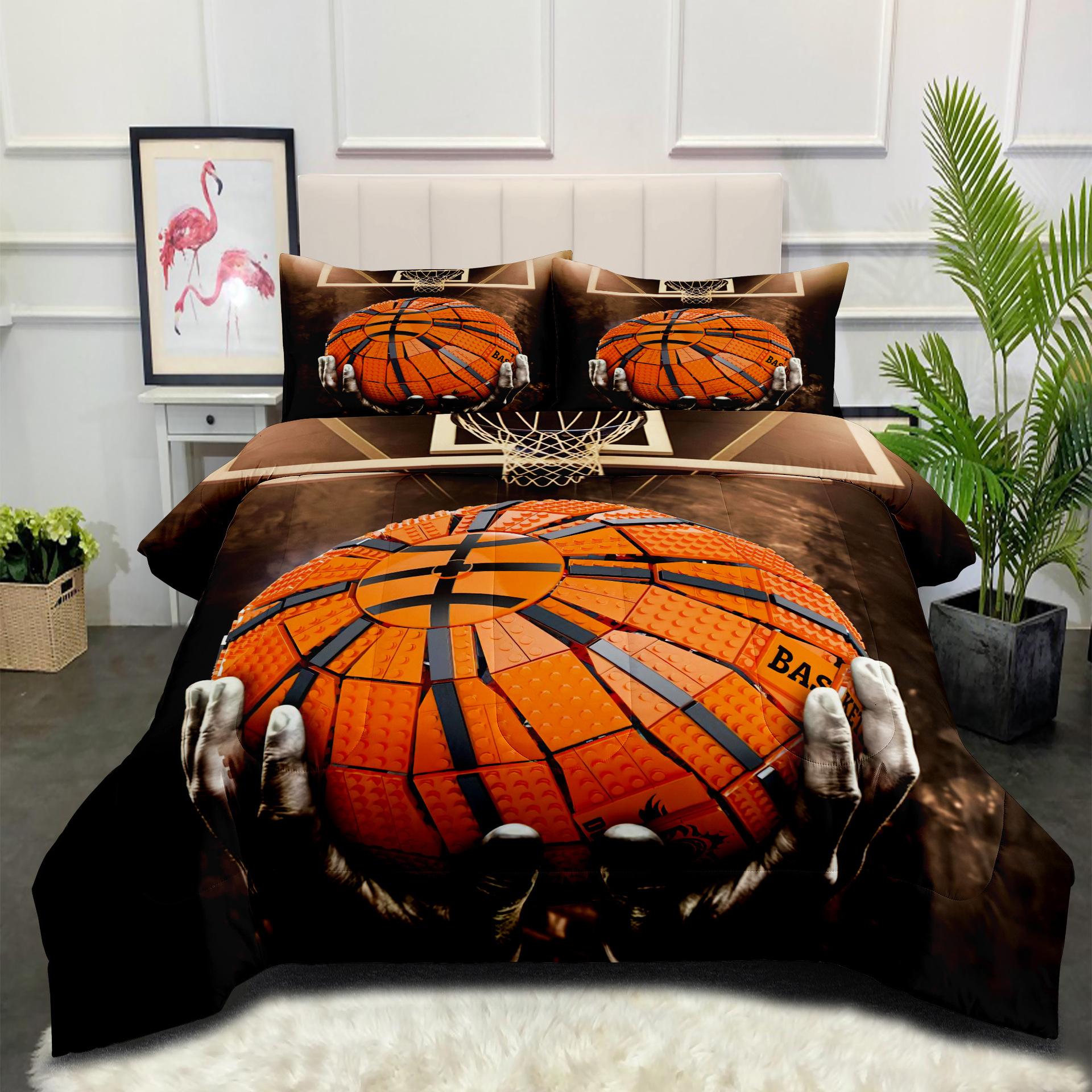 

3d Digital Print Thickened Down Alternative Comforter Sports Basketball Fat Quilt Three-piece Set 140*200cm