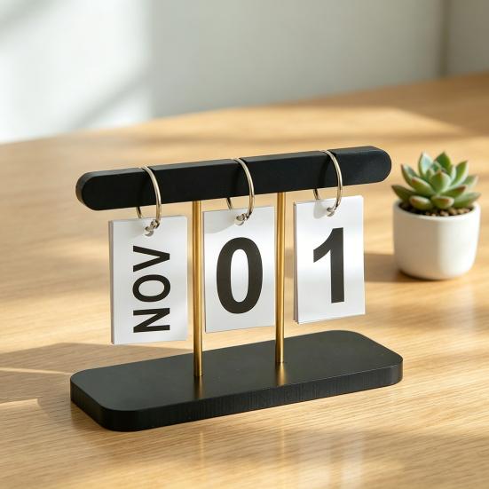 Wooden Perpetual Desk Calendar Daily Desktop Standing Flip Calendar with Day