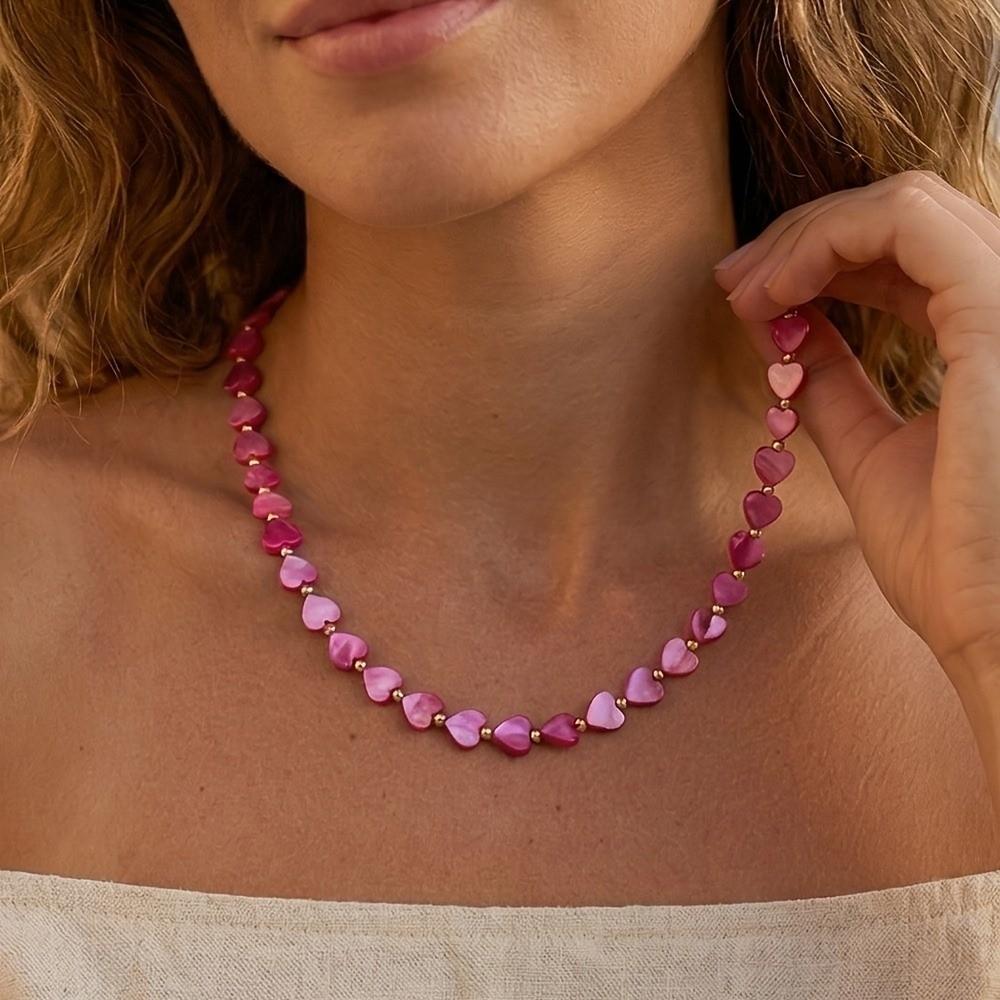 Adjustable Heart Beaded Necklace Ornaments Collarbone Chain Girls Couple Gift