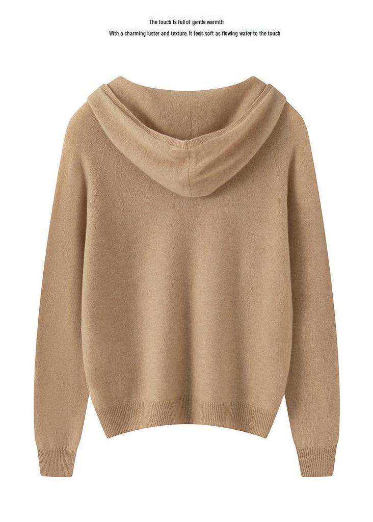 Lekasha Women's 100% Pure Cashmere Pullover Hoodie - Long Sleeve Knitted Sweater for Autumn & Winter