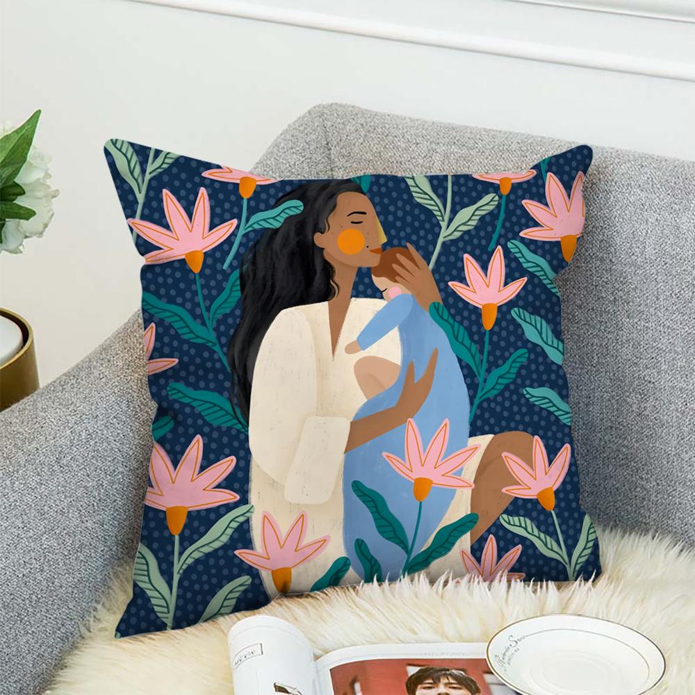 Love Mother Kids Flower Art Pillow Case For Car Sofa Decorative Home Double-sided Print Plush Square Throw Pillow Cushion Cover
