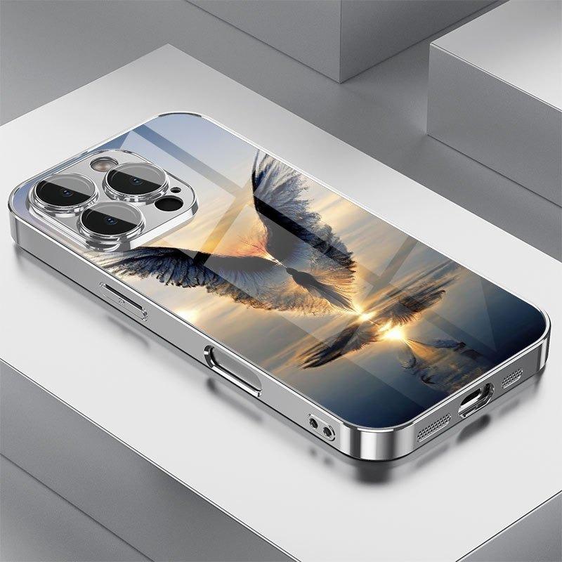 Light Luxury Crystal Eagle Pattern Glass Electroplated Silver Phone Case For Samsung Galaxy S25 S24 S23 Ultra Plus FE Cover