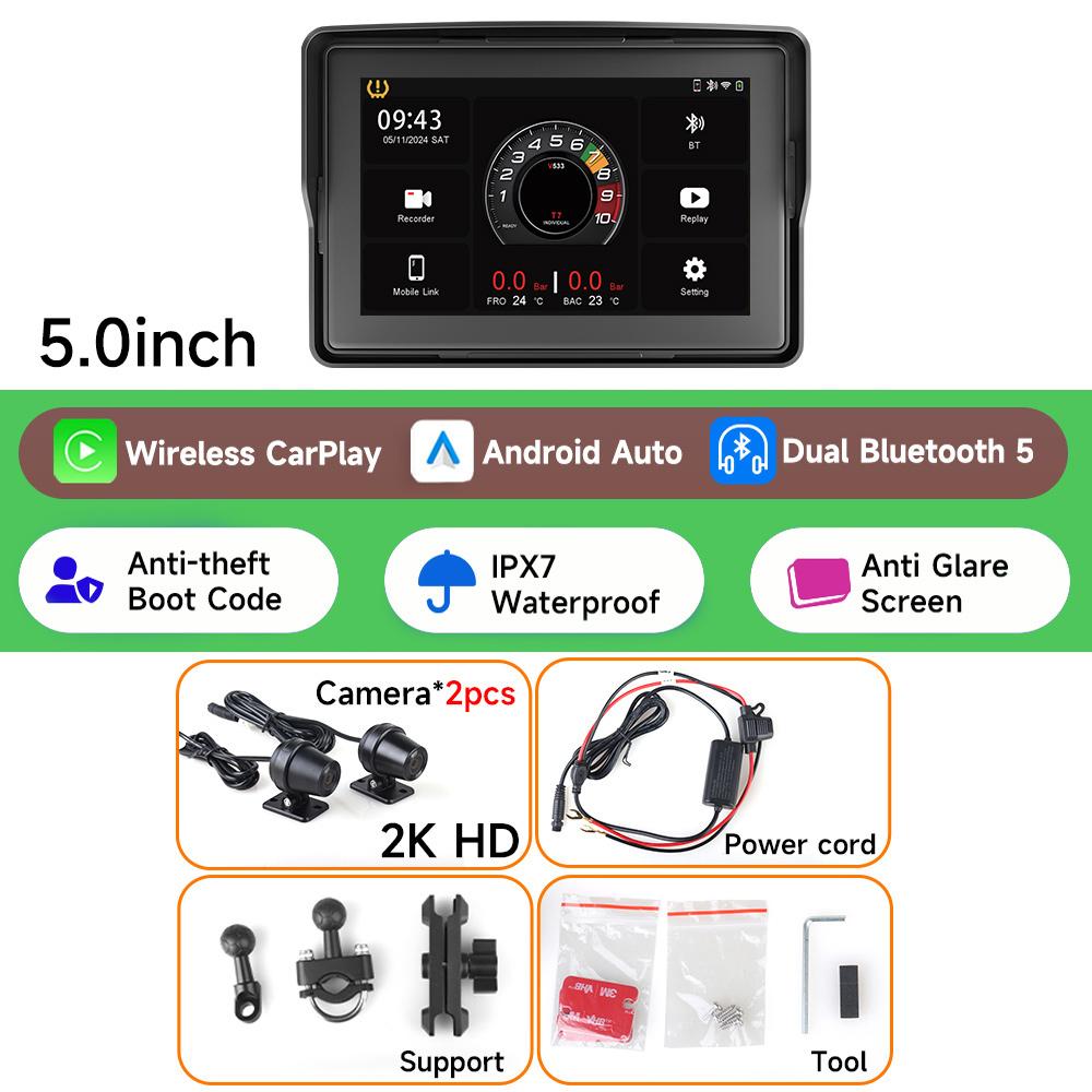 JIUYIN 7inch Motorcycle CarPlay Navigation Wireless CarPlay Android Auto Airplay Display Screen Portable Motorcycle Monitor