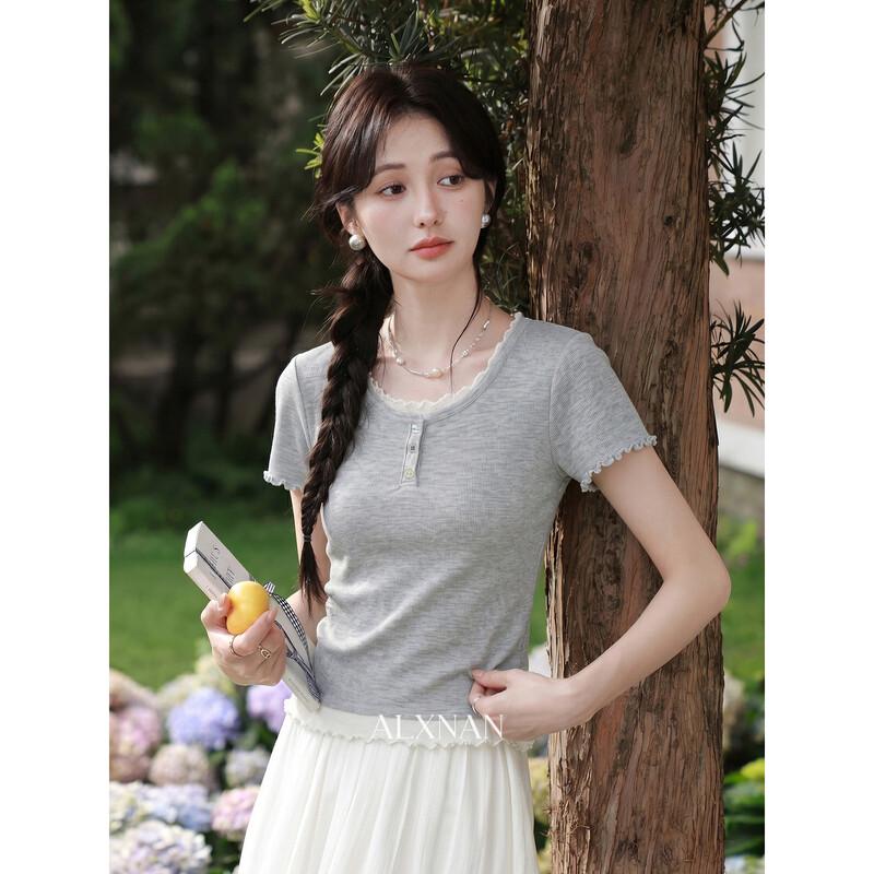Women s Faux Two-piece Slim Fit Short Sleeve Knit Top L
