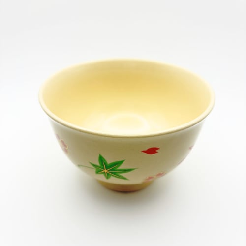 Okadaen Tea Ceremony Practice Set (Tea Bowl/Unkin Design with Cherry Blossom and Maple Leaves, Chasen, Chashaku, Chasen Strainer, Matcha Canister) Beg
