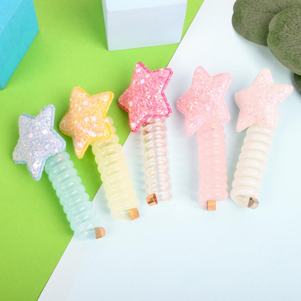 Neues Pailletten-Blumen-Elastisches Haarband Niedliche Mädchen Telefonkabel Linie Elastizität Glitzer Stern Haarband Für Kinder Haarschmuck