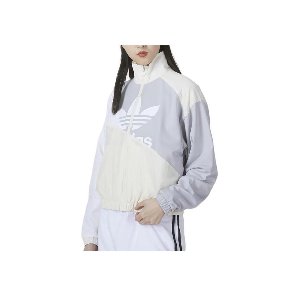 adidas Originals Women's Colorblock Windbreaker Jacket White Grey HC7054