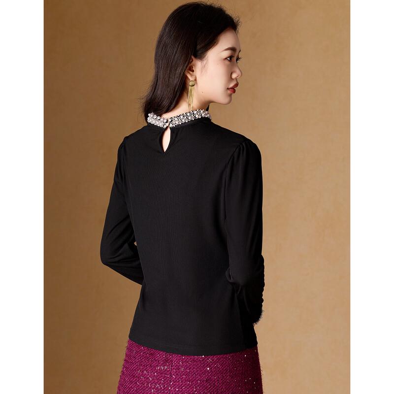 Women's Beaded Mid-High Neck Long Sleeve Top