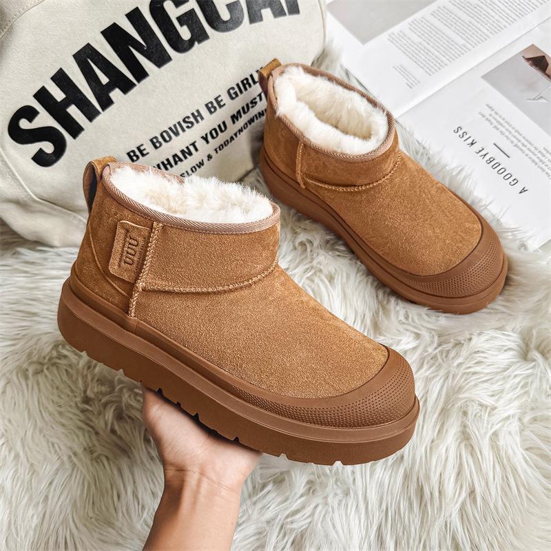 Men's Winter Snow Boots – Real Leather, Fur Lined, Non-Slip, Wool, Short, Thick Velvet, Cold-Proof, Warm.