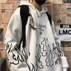 Sudadera con Capucha para Estudiantes para Hombre, Jersey de Manga Larga con Cuello Redondo, Jersey Creativo con Llamas de Graffiti, Sudadera con Capucha Suelta de Gran tamaño Harajuku