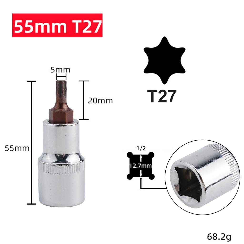 1pc for Head Screwdriver Bit with 12 7mm 1/2 inch Socket Drive Compatible with Bit Sockets for T20 through T70 Sizes