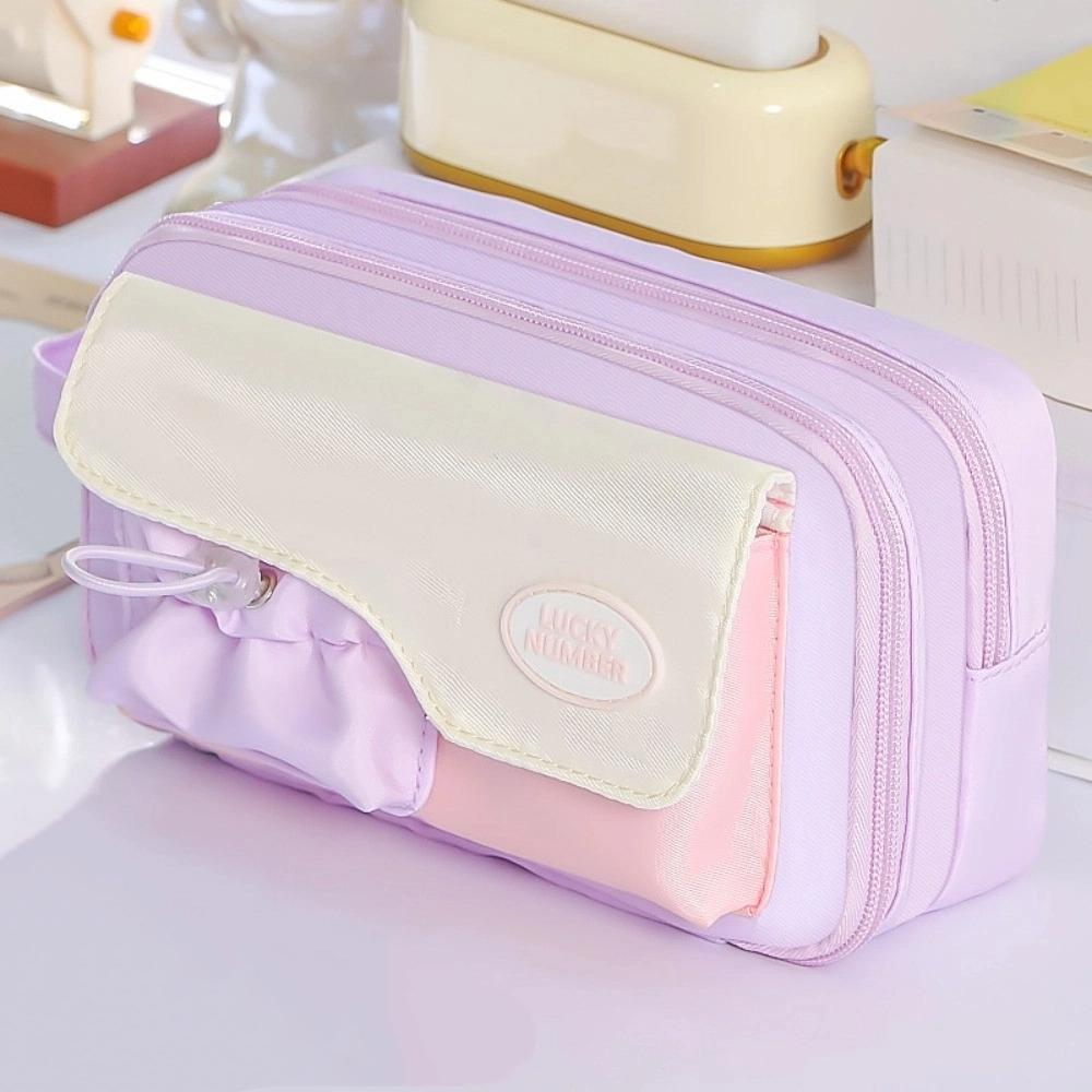 Multi-layered Macaron Color Pencil Bag Large Capacity Pen Pencil Case  Office