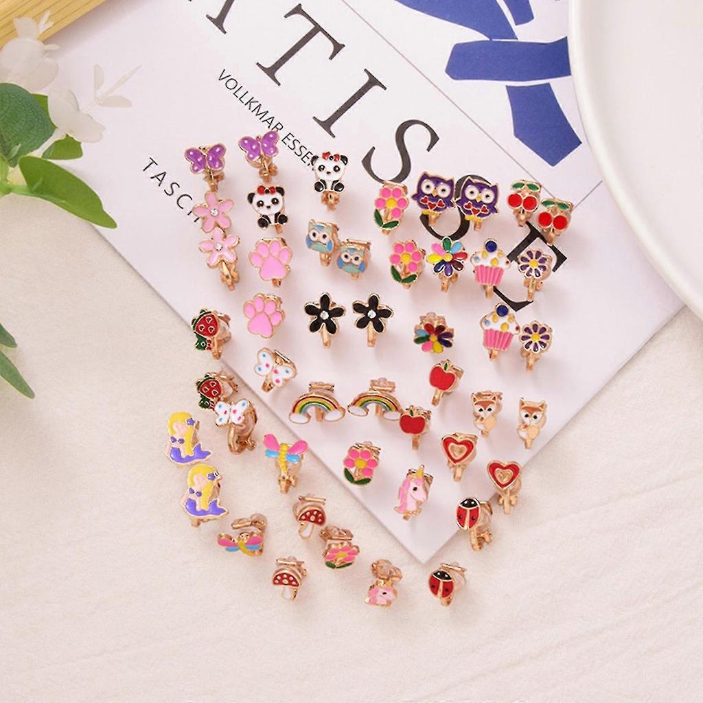 20 Pairs Of Girls Clip On Earrings Kids Cute Flower Earring