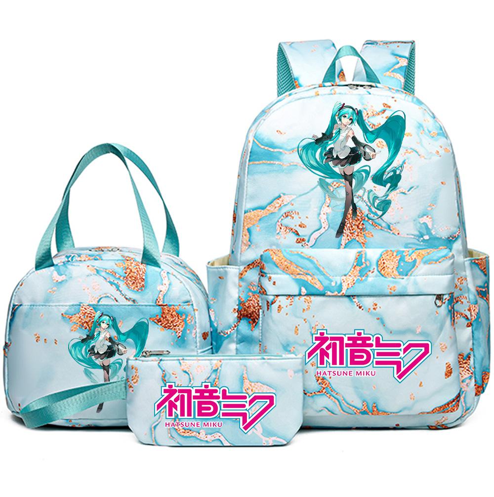 3Pcs/set Anime Hatsune Miku Printed Backpack Handbag Pencil Case for Teenager Student Bookbag Schoolbag Women Large Capacity Waterproof Travel Bag
