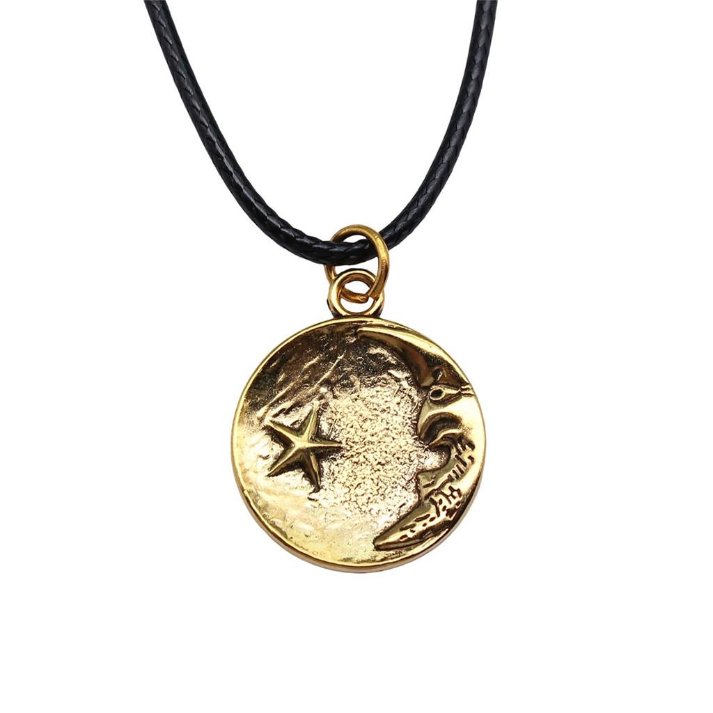Pěticípá hvězda Slunce Měsíc Pentagram Nebeský přívěsek Starožitný bronzový kov Párový náhrdelník Trendy