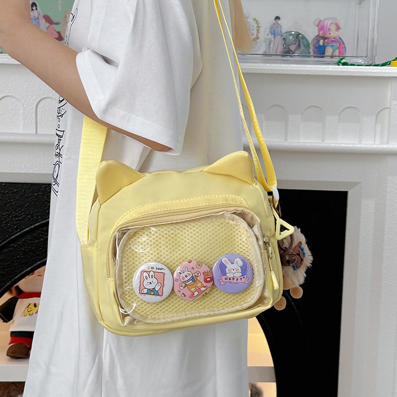 

Japanese-Style Cute Cat Ear Crossbody Bag: Transparent, Versatile Phone Bag with Badge Holder Yellow [with pinboard]