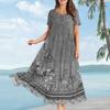 Bohemian Floral Summer Beach Dress Women Casual Loose Long Maxi Swing Short Sleeve