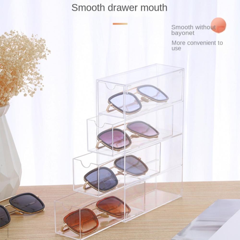 Multifunctional Acrylic Glasses Case 4 Layers Large Transparent Desktop Organizer Drawer Style Dustproof Display Holder Cosmetic