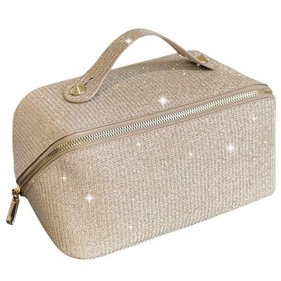 Aylashine Makeup Pouch, Cosmetic Bag, Large Capacity, Sparkling Cosmetic Bag, Fashionable, Popular, with Handle, Portable Storage, for Daily Use & Tra