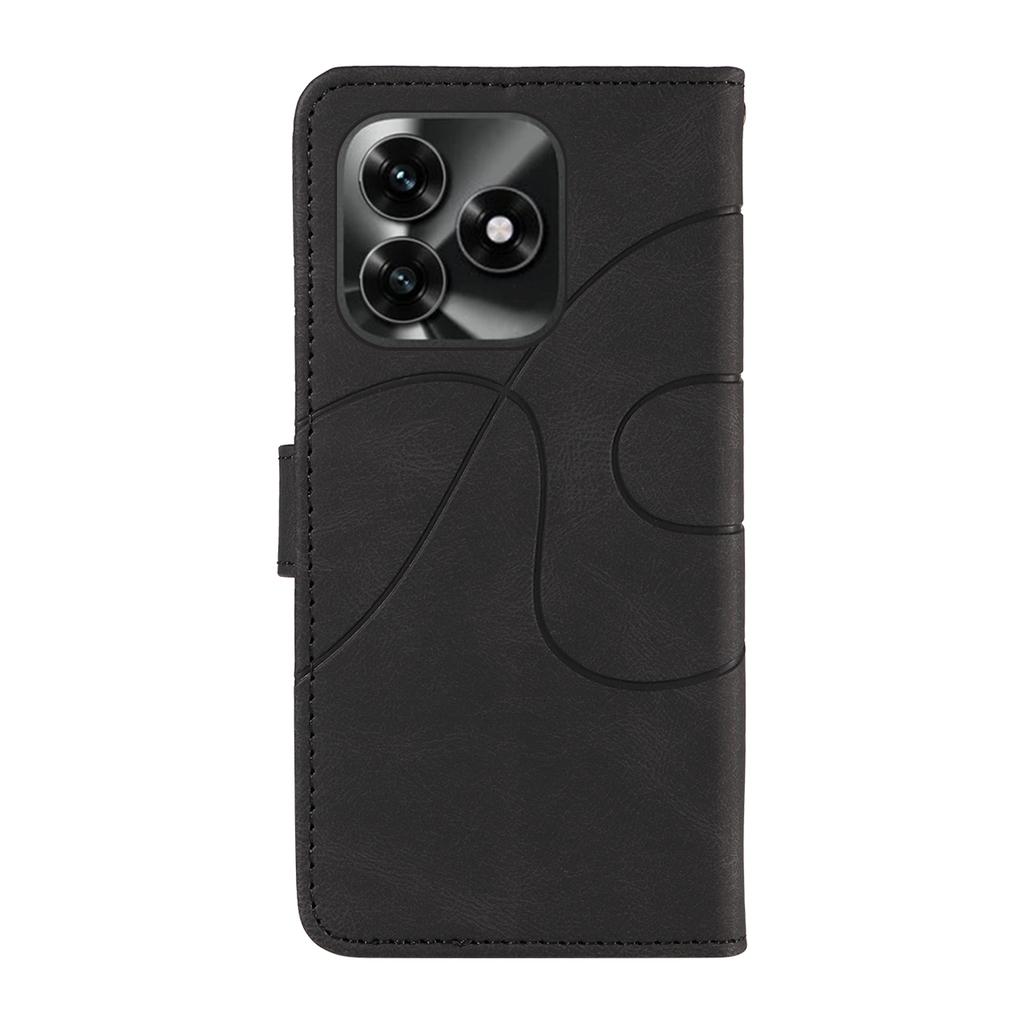 For Honor X5c Plus 4G Wallet Case Leather Phone Cover Stand with Curved Line Design -  Black