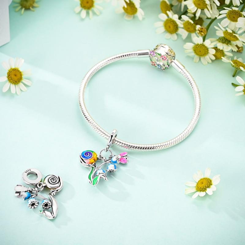 Charm Bead Charms Plata Dreamy Colorful Snail Flower Pendant Bead Charms Compatible With Authentic Bracelets Charm Bead Charms Ideal For Women Jewelle