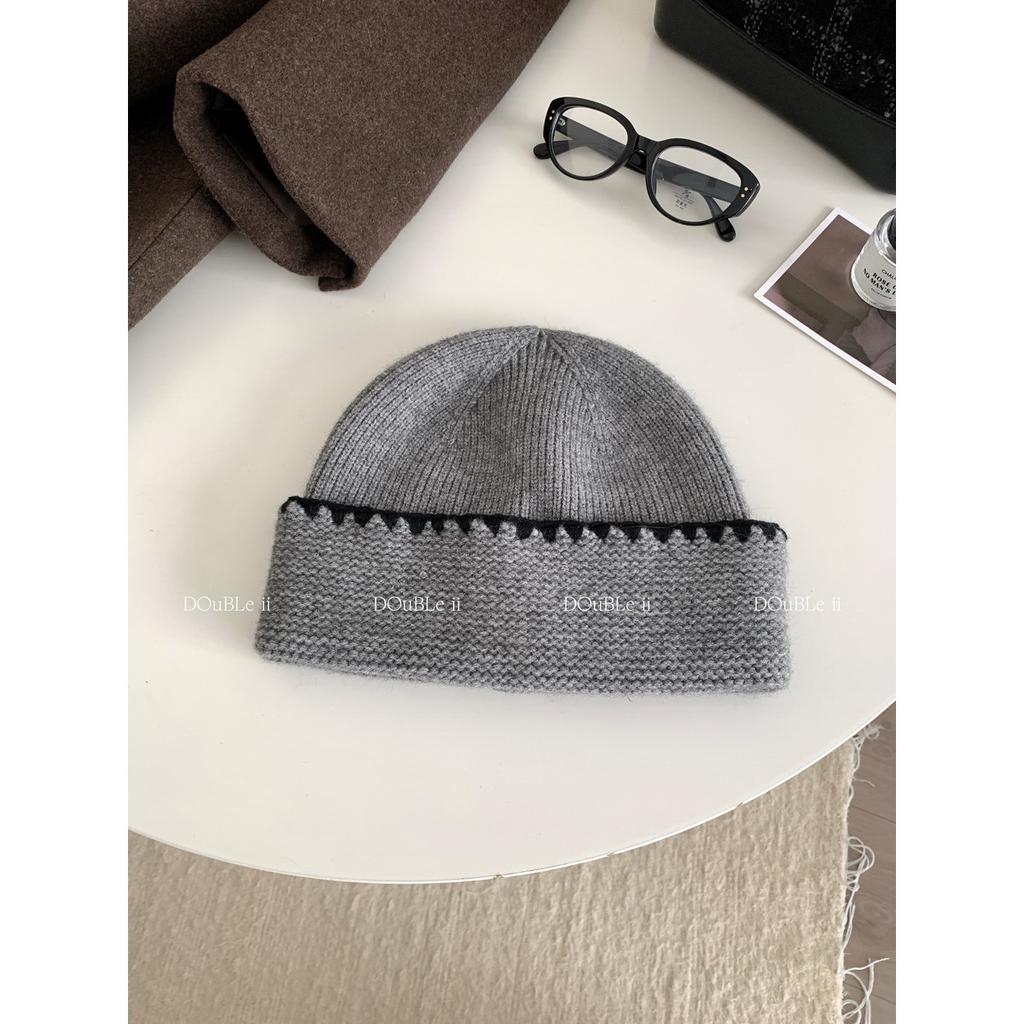 Double inin Korean version of simple college style splicing contrasting color knitted hat women's warm wool hat