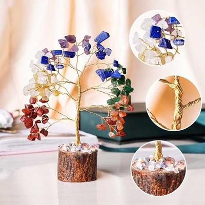 7 Křišťálový strom se sedmi čakrami 100 korálků Feng Shui drahokam Bonsai Peníze strom pro dekorativní předměty pro domácí studijní stůl