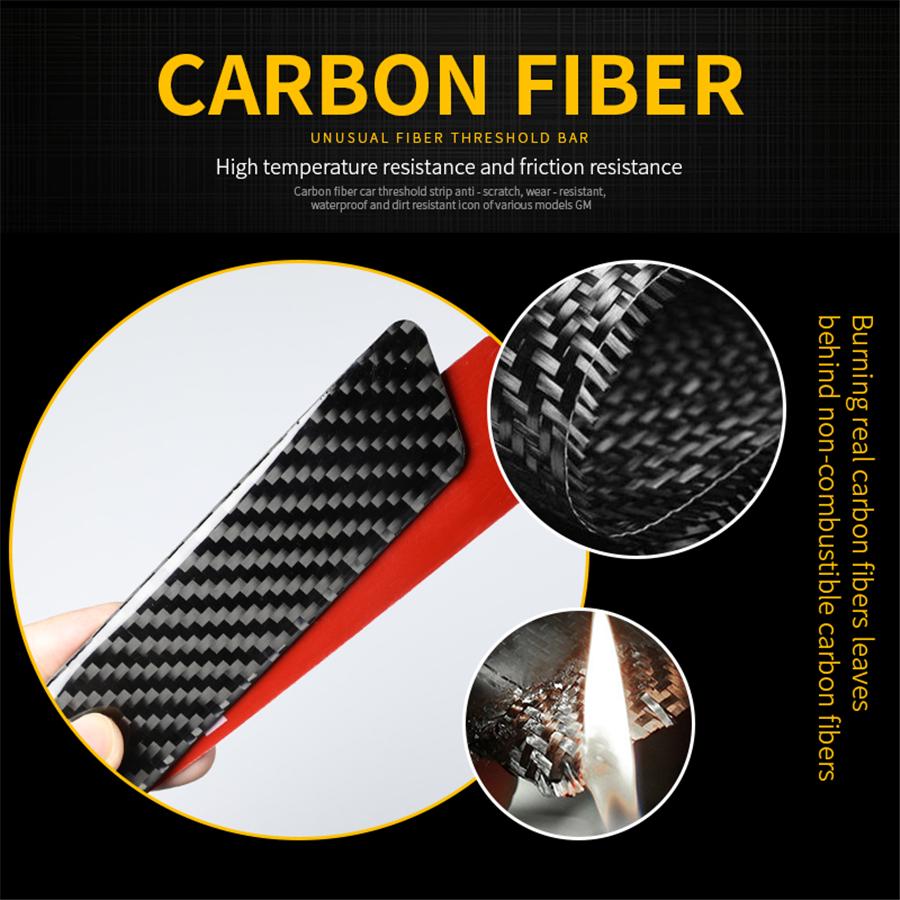 4pcs Universal Real Carbon Fiber+Rubber Car Door Scuff Sill Cover Step Protector